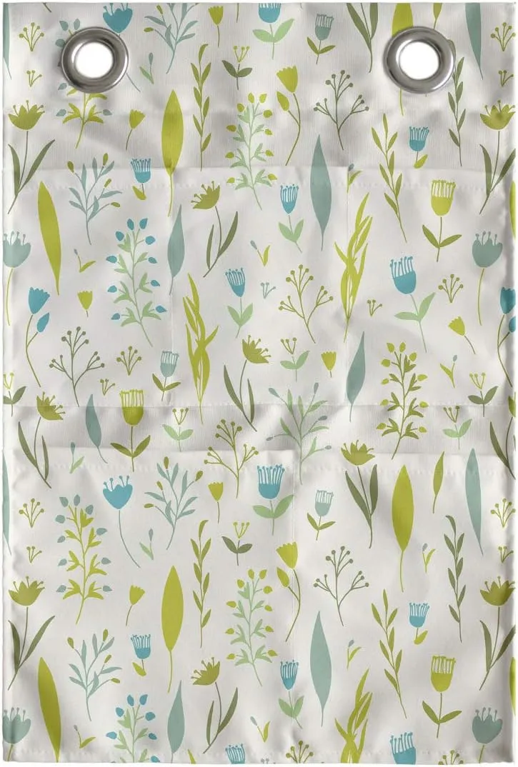 Ambesonne Floral Hanging Pocket Organizer, Poetic Leaves and Branches of Jolly Season, Printed Polyester Storage Bag with Pockets, 14" x 20", Cream Yellow Green