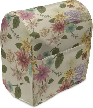 Ambesonne Floral Stand Mixer Cover, Classic Blossom Romantic Rose Bouquets Lilly Magnolia Vintage Repetition, Kitchen Appliance Organizer Bag Cover with a Pocket, 6-8 Quarts, Eggshell Multicolor