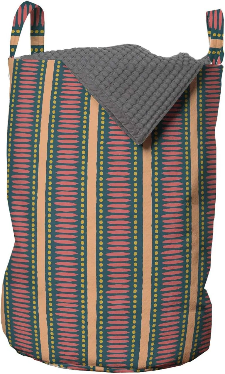 Ambesonne Geometric Laundry Bag, Prehistoric Brush Stroke Effect Dots and Stripes Print with Pastel Colors, Hamper Basket with Handles Drawstring Closure for Laundromats, 13" x 19", Multicolor