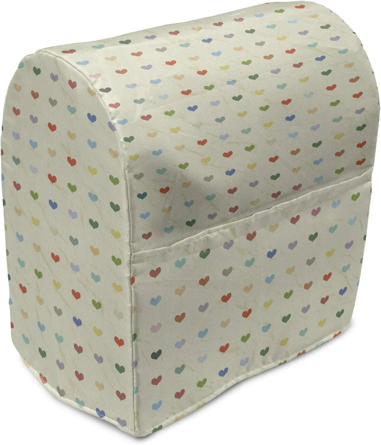 Ambesonne Hearts Stand Mixer Cover, Rhythmic Love Affection Romance Valentines Day on Grunge Background, Kitchen Appliance Organizer Bag Cover with a Pocket, 6-8 Quarts, Multicolor Eggshell
