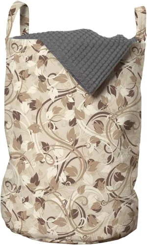 Ambesonne Ivory Laundry Bag, Autumn Leaves in Faded Earthen Tones Fall Season Branches Romance Illustration, Hamper Basket with Handles Drawstring Closure for Laundromats, 13" x 19", Cream Umber Cocoa