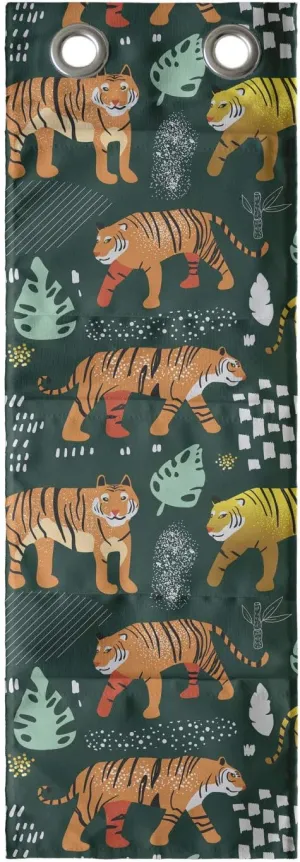 Ambesonne Tigers Hanging Pocket Organizer, Wildlife Interpretation of Jungle Animals, Printed Polyester Storage Bag with Pockets, 9" x 27", Hunter Green Multicolor