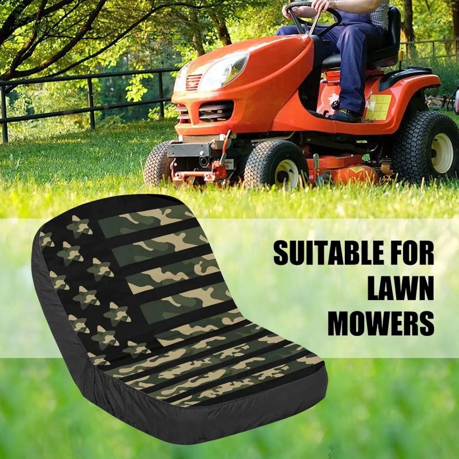 American Flag Camouflage Riding Lawn Mower Seat Cover Universal Compatible with for Most Harvester Excavator Tractor, Easy Install Clean Reliable, Medium