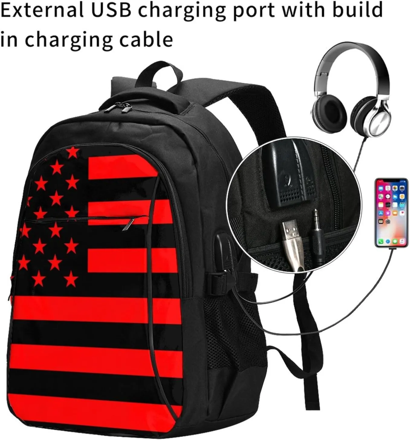 American Flag Camouflage Travel Laptop Backpack,18 Inch Carry on Backpack for Men Women with USB Port, Work Computer Backpack