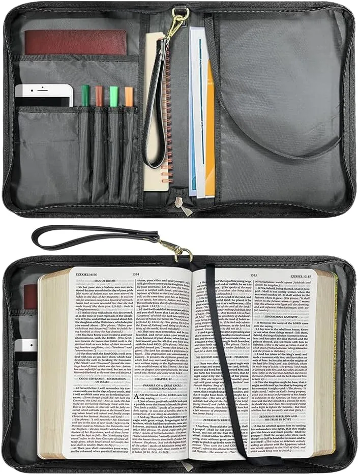 American Flag Three Horse Print PU Leather Bible Case Large Bible Carrying Case for Women Men Bible Study Tools with Detachable Wristlet Strap Christian Art Gifts, 2XL