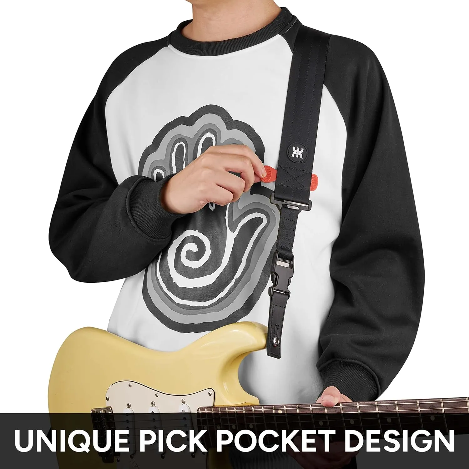 Amumu SNAPLOCK Guitar Strap with Clip - Black Nylon for Acoustic, Electric & Bass Guitar - 2" Wide