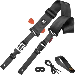 Amumu SNAPLOCK Guitar Strap with Clip - Black Nylon for Acoustic, Electric & Bass Guitar - 2" Wide