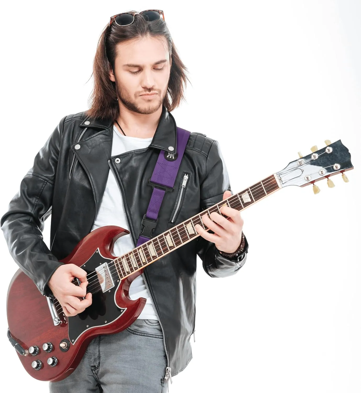 Amumu SNAPLOCK Pro Guitar Strap - Quick-Release Buckle, Screw Fasten Ends, Quick-Fetch Pick Holder, Adjustable 38"-57", Fits Bass, Electric Guitars, Gift for Guitarists, Purple