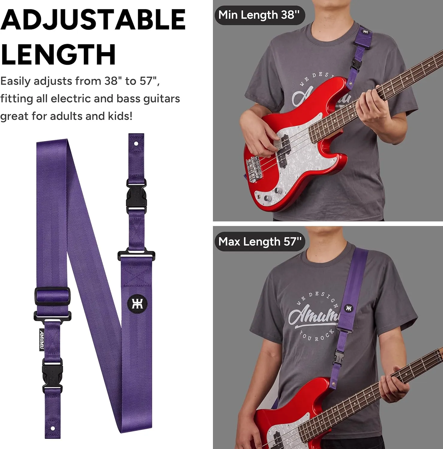 Amumu SNAPLOCK Pro Guitar Strap - Quick-Release Buckle, Screw Fasten Ends, Quick-Fetch Pick Holder, Adjustable 38"-57", Fits Bass, Electric Guitars, Gift for Guitarists, Purple