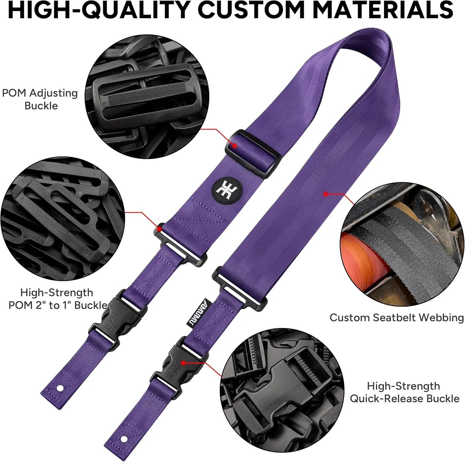 Amumu SNAPLOCK Pro Guitar Strap - Quick-Release Buckle, Screw Fasten Ends, Quick-Fetch Pick Holder, Adjustable 38"-57", Fits Bass, Electric Guitars, Gift for Guitarists, Purple