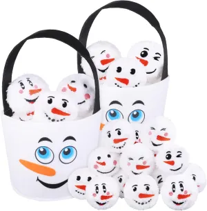 Aneco 52 Pieces Snow Toy Balls Set 2.8 Inch Plush Snowmen Balls with 4 Snowman Bags First Snow Fight Ball Fun Realistic Smile Face Ball Toys for Christmas Winter Indoor Outdoor Party Game