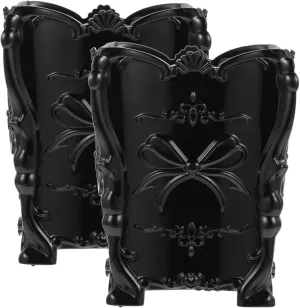 Angoily 2pcs Makeup Brush Organizer Planter Pot Brush Cups Make up Brush Holder Organizer Carved Storage Bin