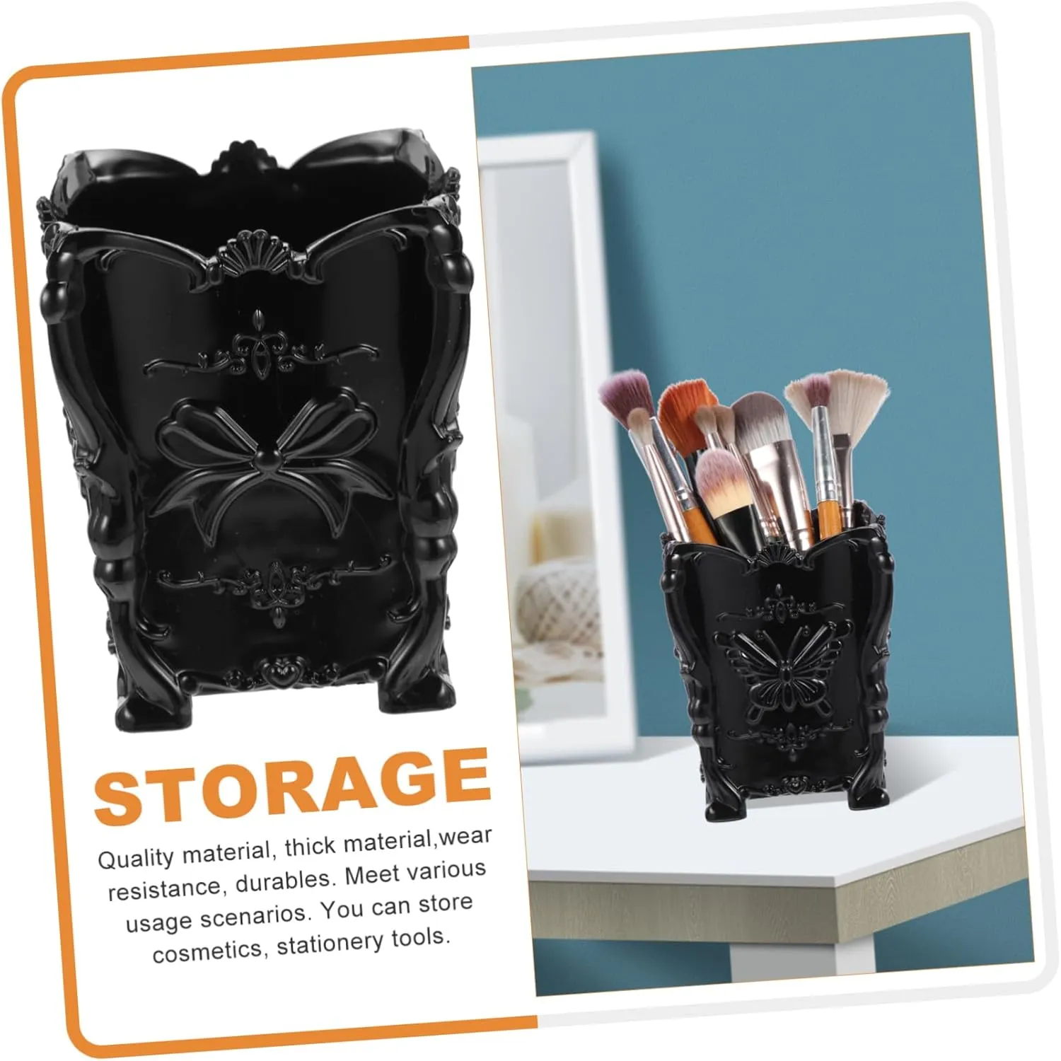 Angoily 2pcs Makeup Brush Organizer Planter Pot Brush Cups Make up Brush Holder Organizer Carved Storage Bin