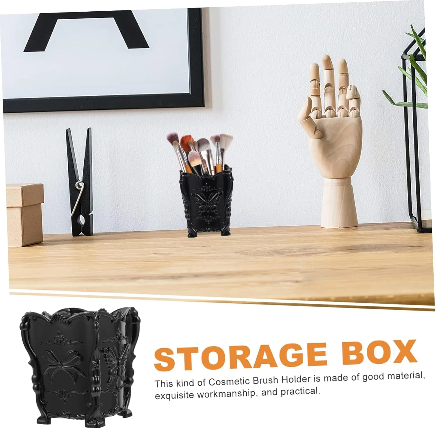 Angoily 2pcs Makeup Brush Organizer Planter Pot Brush Cups Make up Brush Holder Organizer Carved Storage Bin