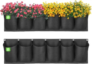 ANGTUO 6 Pockets Hanging Planters for Outdoor Plants, One Pack Wall Planter Vertical Garden, Hanging Plant Holder for Railing, Balcony, Fence