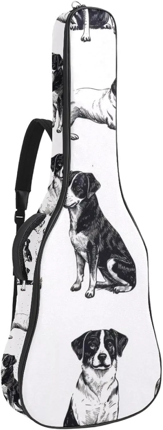 Animals Dogs in Different Poses Acoustic Guitar Gig Bag, 1 cm Thick Padding Waterproof Guitar Case Backpack with Dual Adjustable Shoulder Strap for 40-42 Inch Guitar