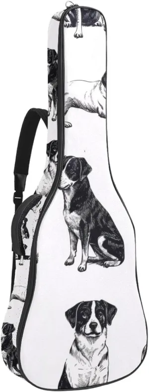 Animals Dogs in Different Poses Acoustic Guitar Gig Bag, 1 cm Thick Padding Waterproof Guitar Case Backpack with Dual Adjustable Shoulder Strap for 40-42 Inch Guitar