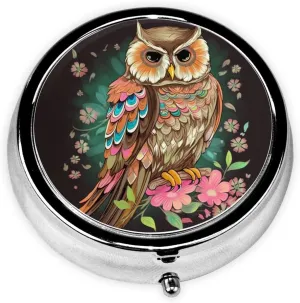 Anime Owl Pill Box Round Pill Case for Pocket Purse 3 Compartment Medicine Pill Organizer Cute Portable Travel Pillbox Vitamin Cod Liver Oil Storage Box Unique Gift Organizer