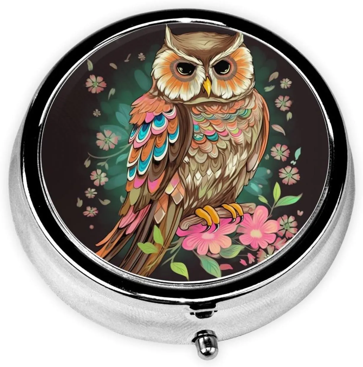 Anime Owl Pill Box Round Pill Case for Pocket Purse 3 Compartment Medicine Pill Organizer Cute Portable Travel Pillbox Vitamin Cod Liver Oil Storage Box Unique Gift Organizer
