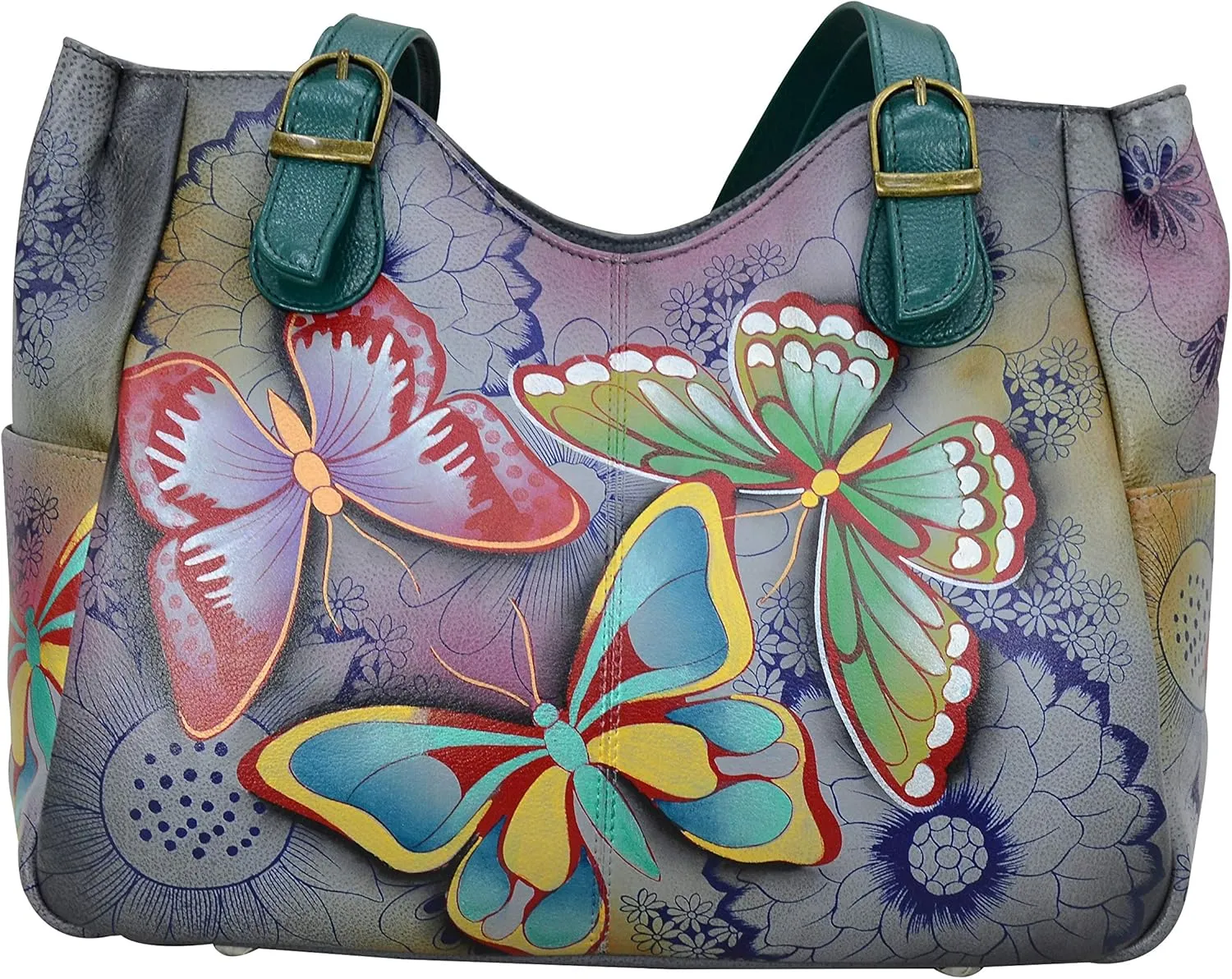 Anna by Anuschka Women's Genuine Leather Shoulder Bag - Hand Painted Original Artwork Exterior