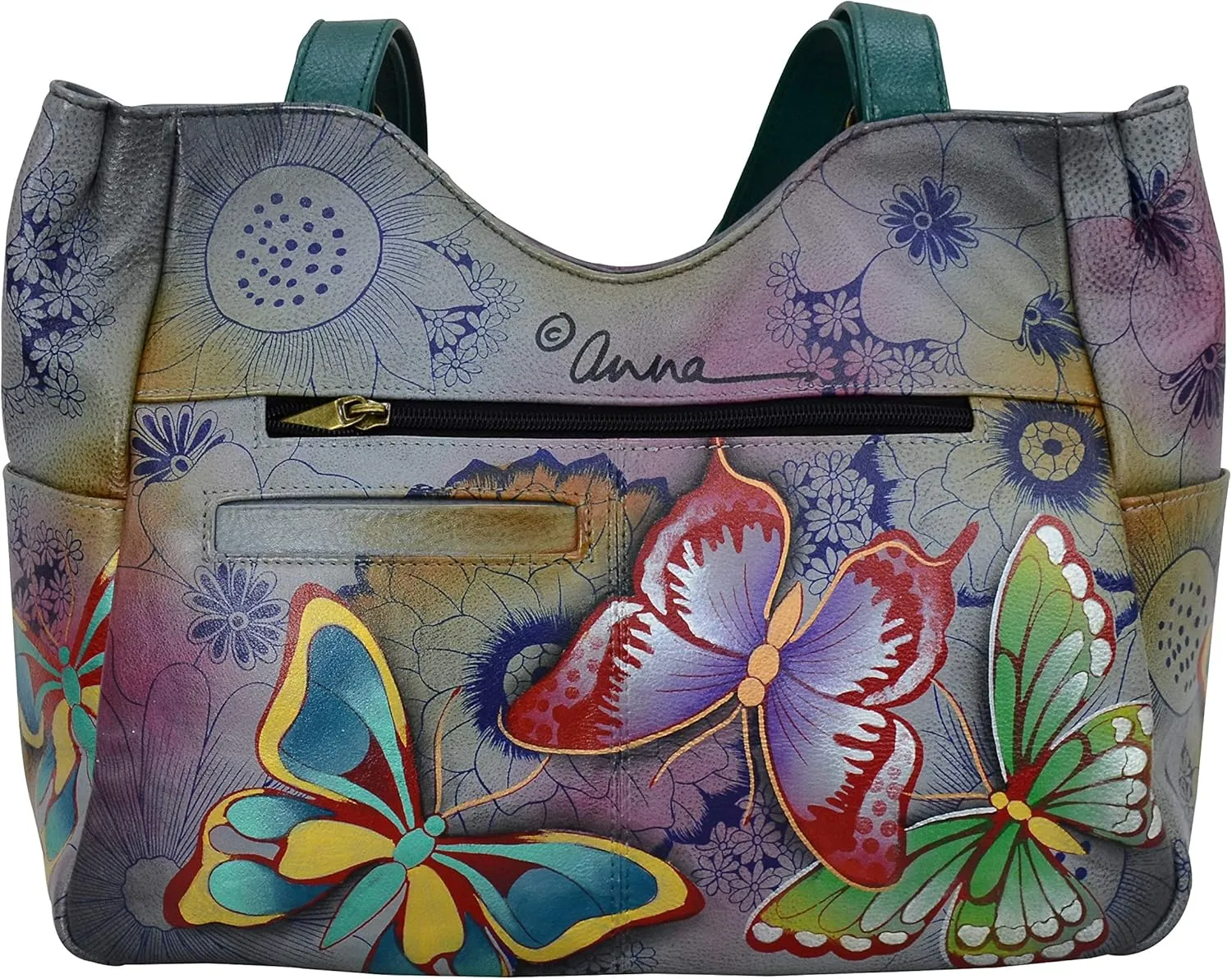 Anna by Anuschka Women's Genuine Leather Shoulder Bag - Hand Painted Original Artwork Exterior