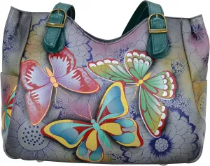 Anna by Anuschka Women's Genuine Leather Shoulder Bag - Hand Painted Original Artwork Exterior