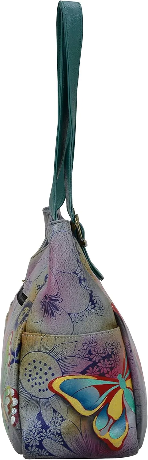 Anna by Anuschka Women's Genuine Leather Shoulder Bag - Hand Painted Original Artwork Exterior