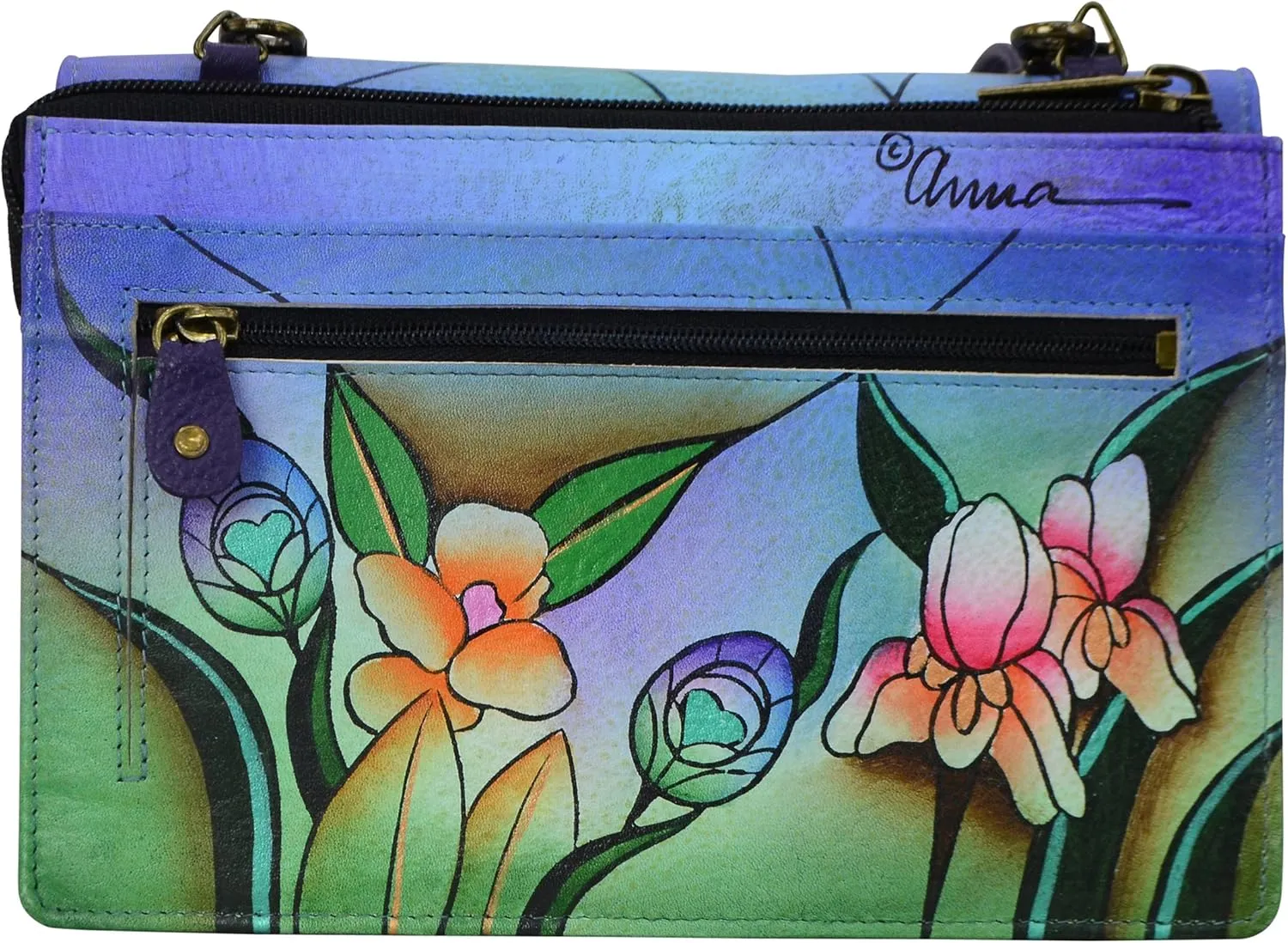 Anna by Anuschka Women’s Hand-Painted Genuine Leather Organizer Wallet On a String