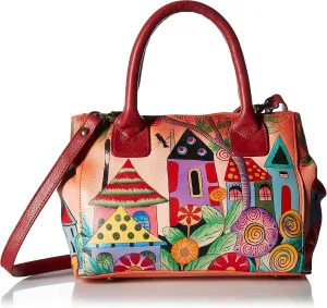 Anna by Anuschka Women’s Hand Painted Genuine Leather Small Convertible Tote - Double Short Handle, Removable Crossbody Strap