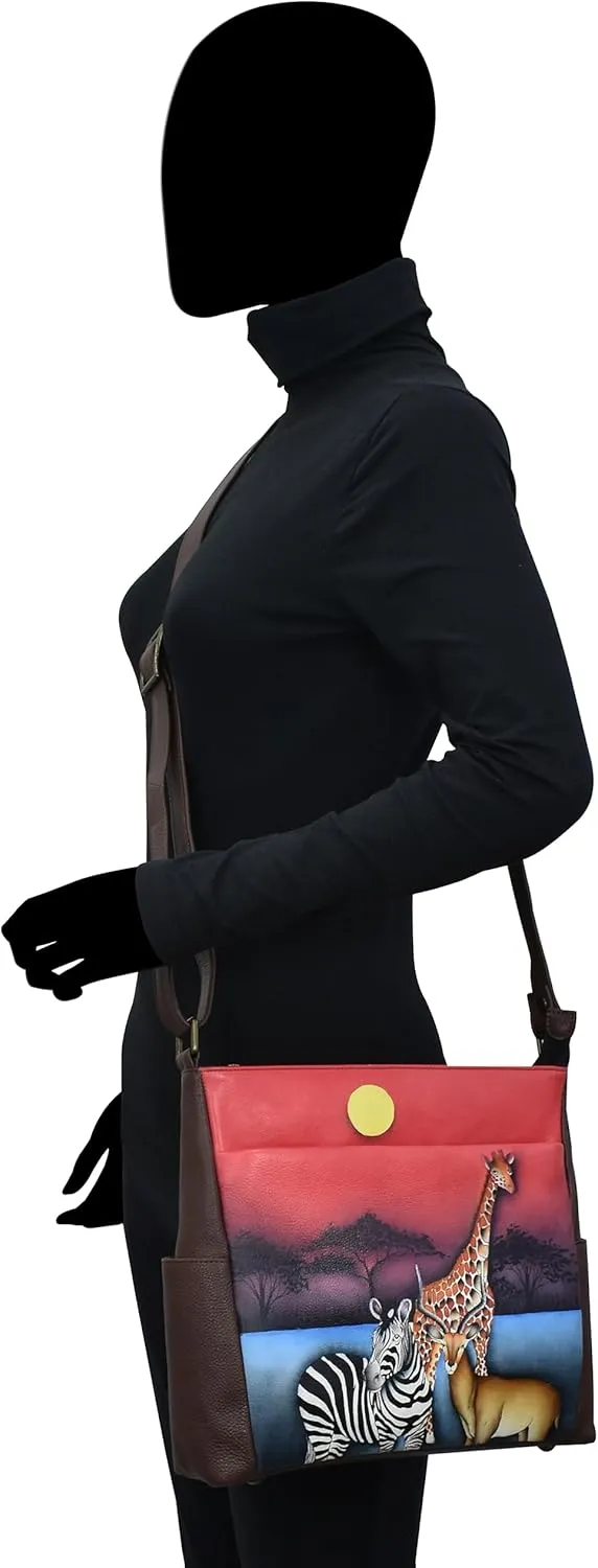 Anna by Anuschka Women's Hand-Painted Leather Crossbody with Side Pockets