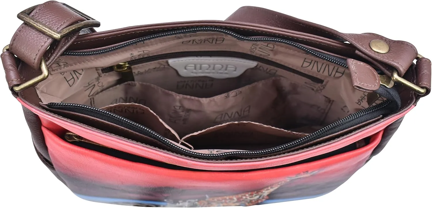 Anna by Anuschka Women's Hand-Painted Leather Crossbody with Side Pockets