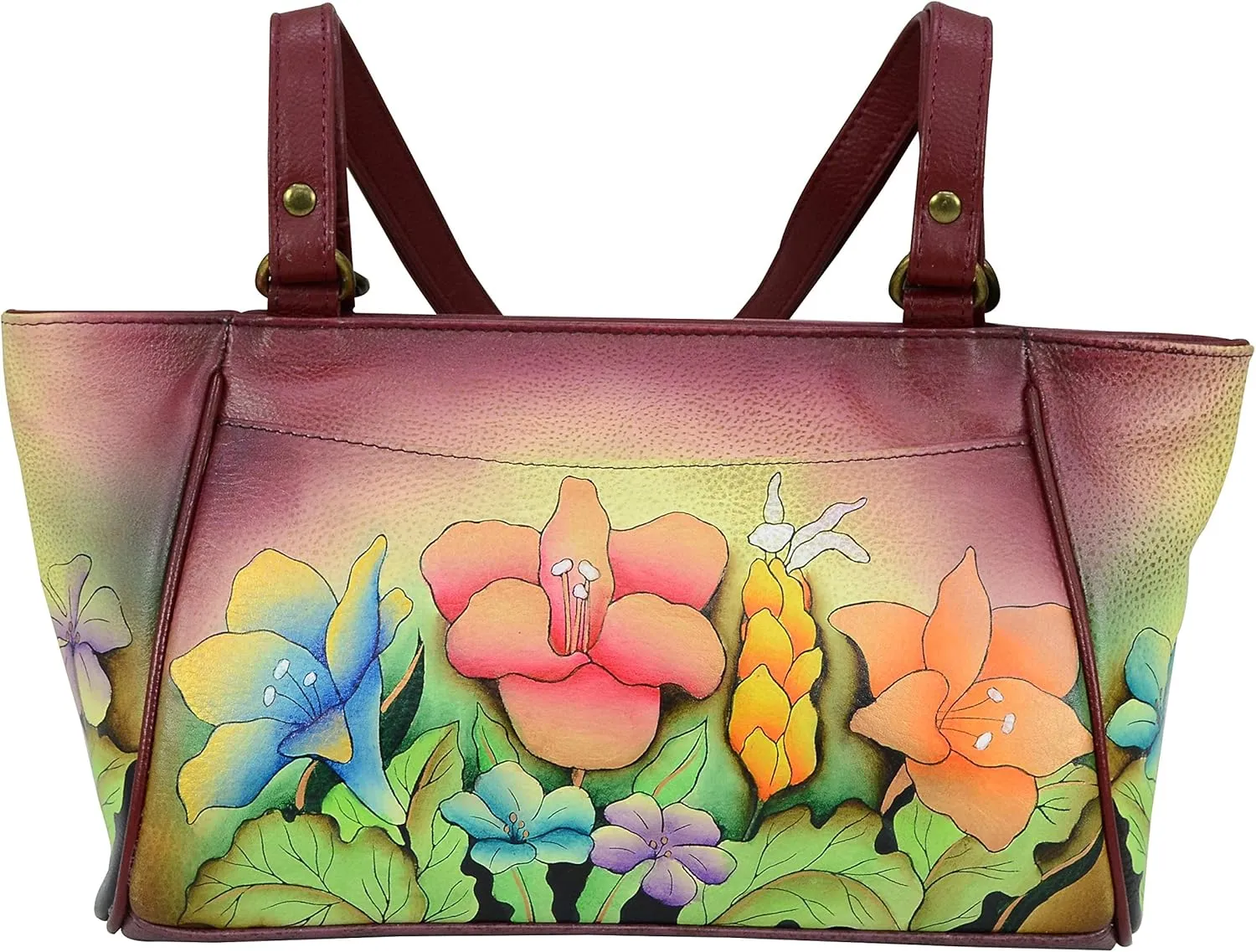Anna by Anuschka Women's Leather Small Tote Handbag, Hand-Painted Original Artwork