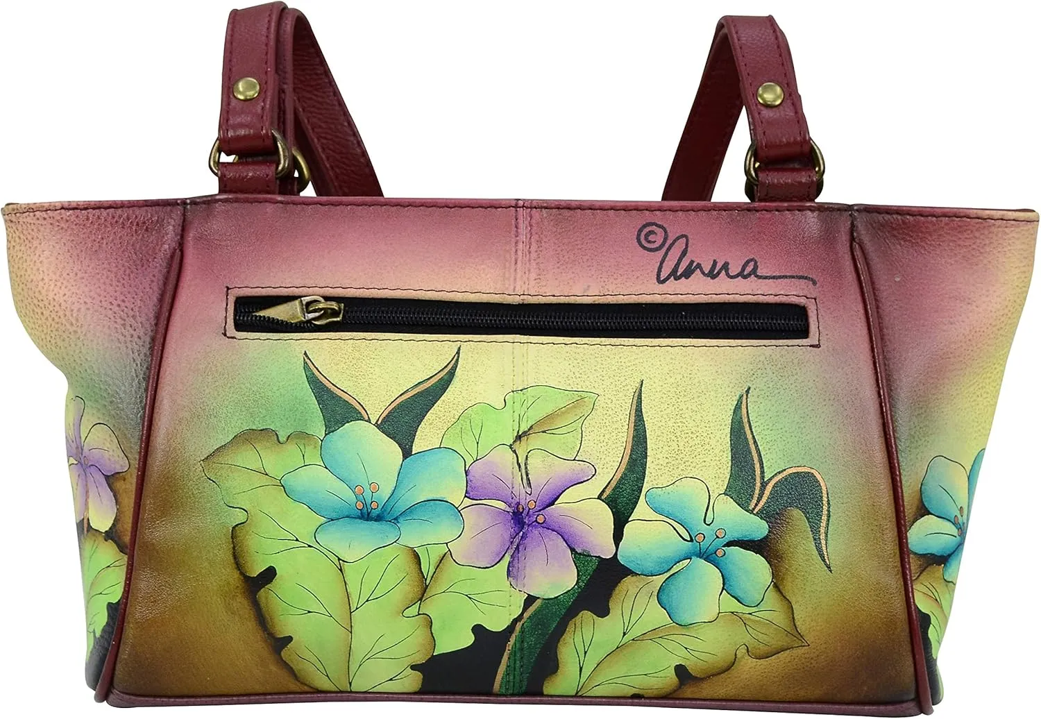 Anna by Anuschka Women's Leather Small Tote Handbag, Hand-Painted Original Artwork