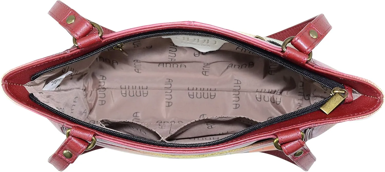 Anna by Anuschka Women's Leather Small Tote Handbag, Hand-Painted Original Artwork
