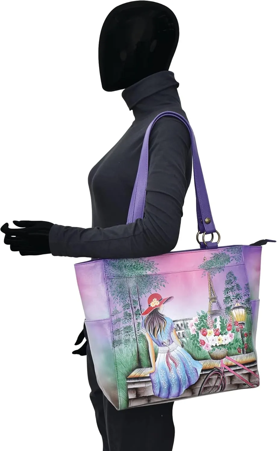 Anna by Anuschka Women's Original Genuine Leather Hand-Painted Large Shoulder Tote - Leather Handbag for Women
