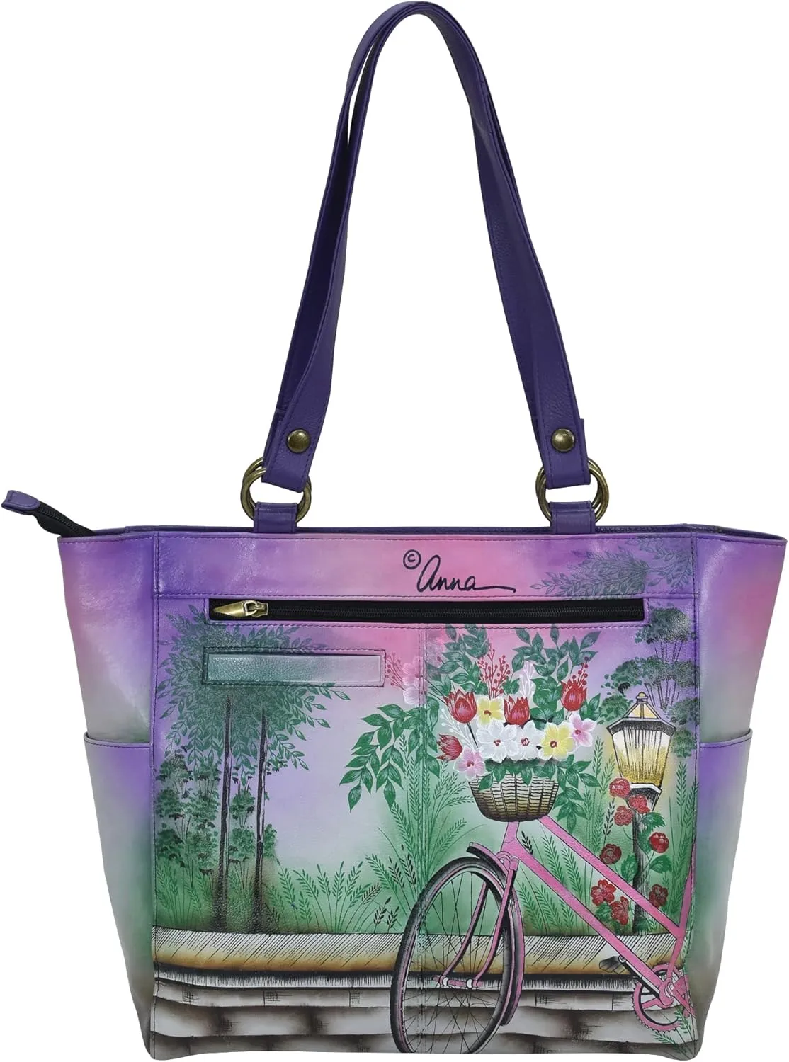 Anna by Anuschka Women's Original Genuine Leather Hand-Painted Large Shoulder Tote - Leather Handbag for Women