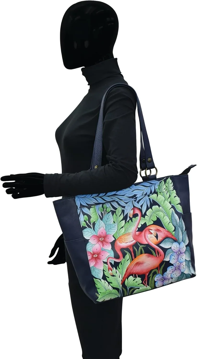 Anna by Anuschka Women's Original Genuine Leather Hand-Painted Large Shoulder Tote - Leather Handbag for Women