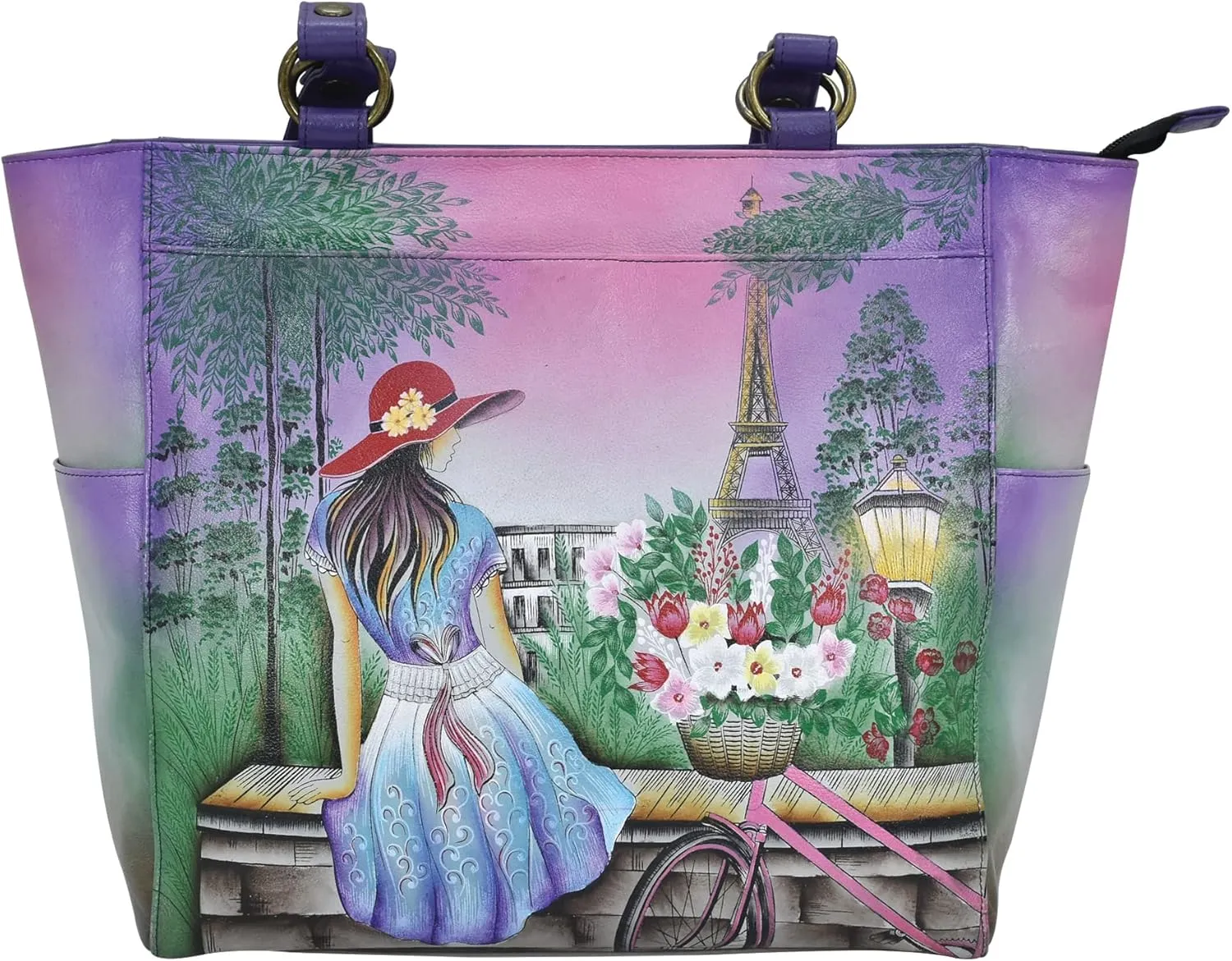 Anna by Anuschka Women's Original Genuine Leather Hand-Painted Large Shoulder Tote - Leather Handbag for Women