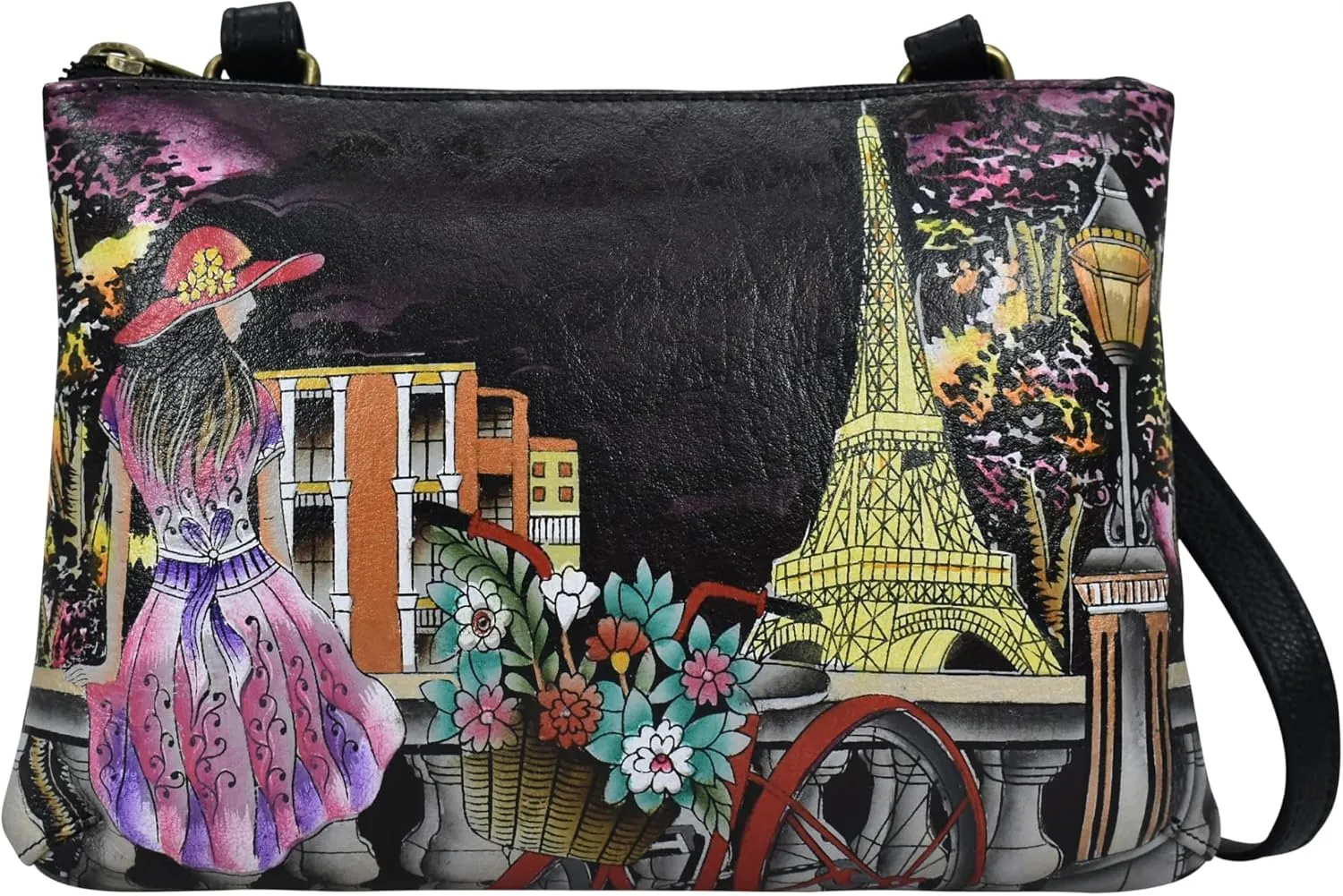 Anna by Anuschka Women's Original Genuine Leather Hand-Painted Leather Small Zip Around Crossbody - Leather Handbag for Women