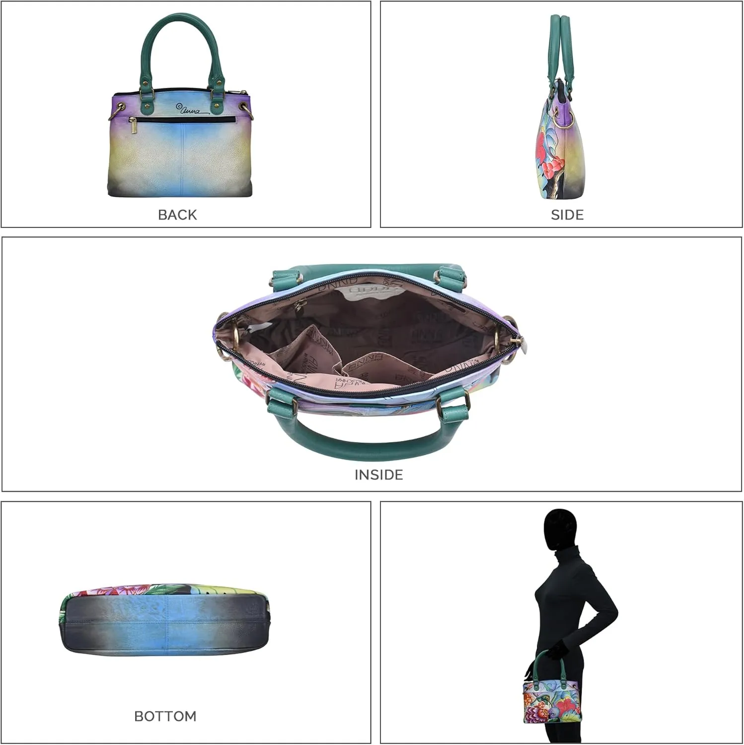 Anna by Anuschka Women's Original Genuine Leather Hand-Painted Small Satchel - Leather Handbag for Women