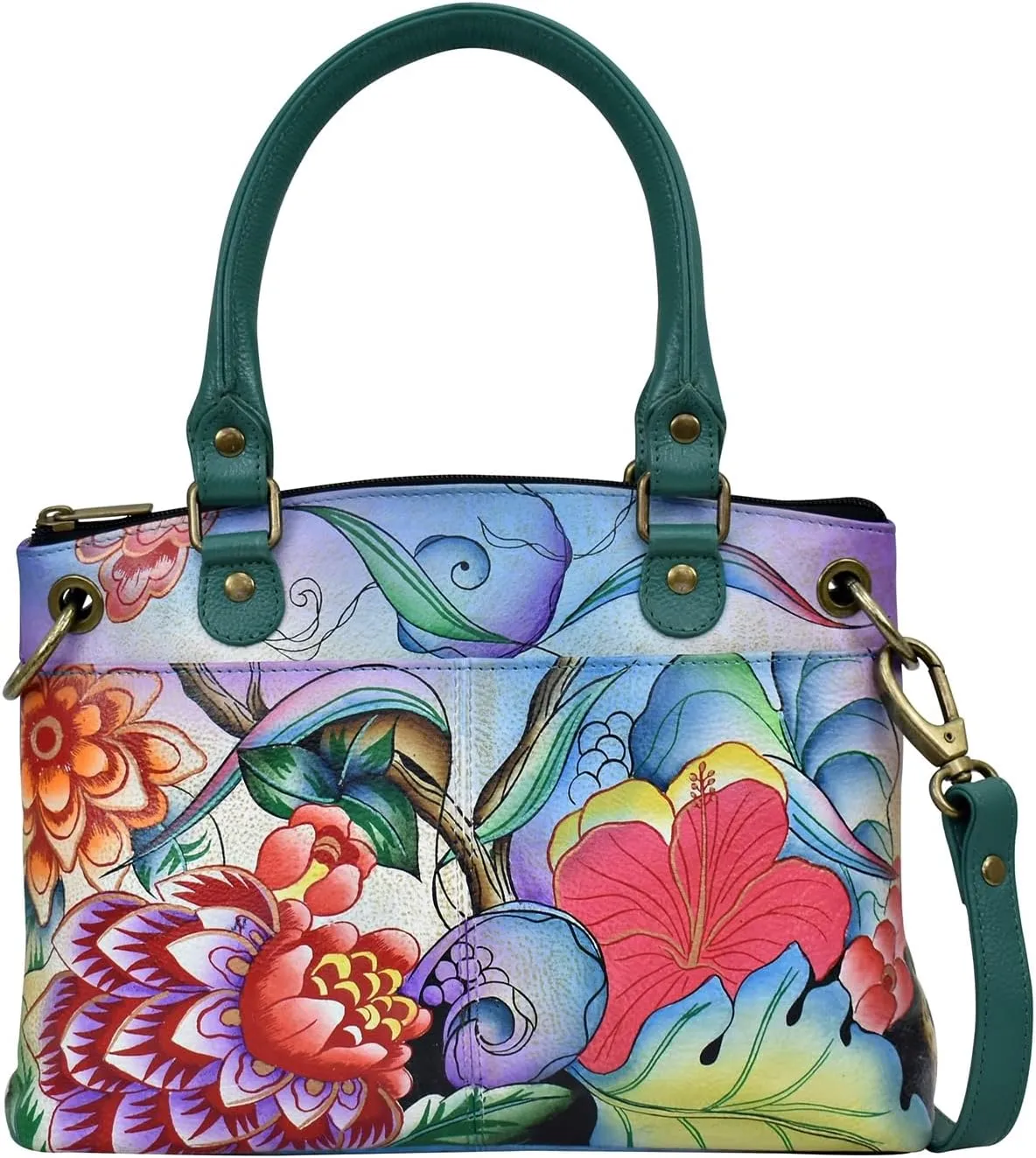 Anna by Anuschka Women's Original Genuine Leather Hand-Painted Small Satchel - Leather Handbag for Women