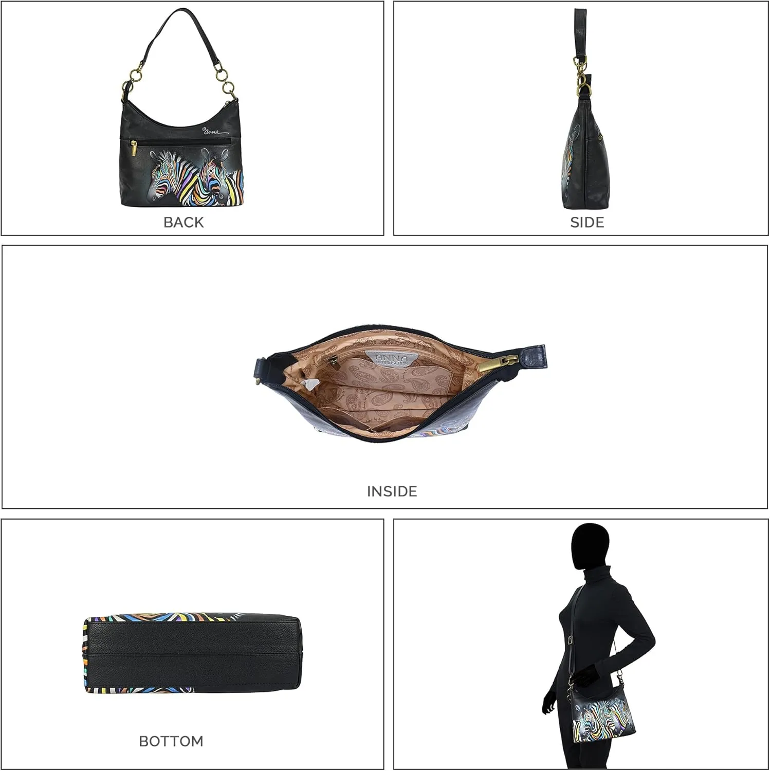 Anna by Anuschka Women's Original Hand-Painted Genuine Leather Hobo Shoulder Bag