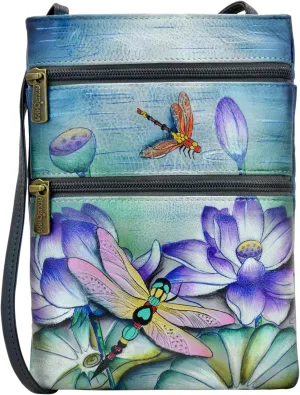 Anuschka Women’s Hand Painted Genuine Leather Mini Double Zip Travel Crossbody - Magnetic Closure, ID Holder & Optical Case