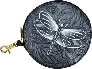 Anuschka Women’s Hand-Painted Genuine Leather Round Coin Purse - Tooled Dragonfly Meadow