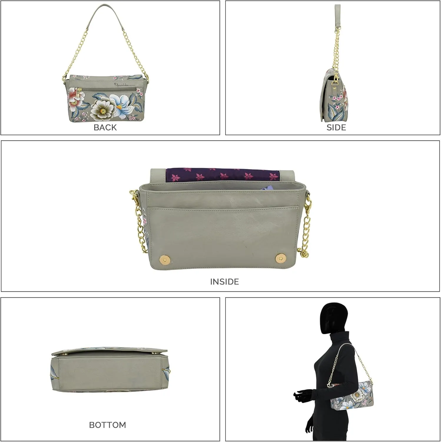 Anuschka Women's Original Hand-Painted Genuine Leather Flap Crossbody with Shoulder Strap