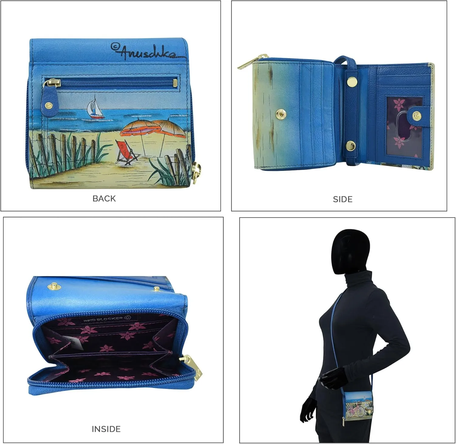 Anuschka Women's Original Hand-Painted Genuine Leather Two Fold Sling Organizer