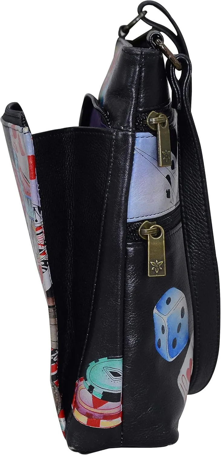Anuschka Women's Original Hand-Painted Leather Crossbody with Front Zip Organizer & RFID Card Protection