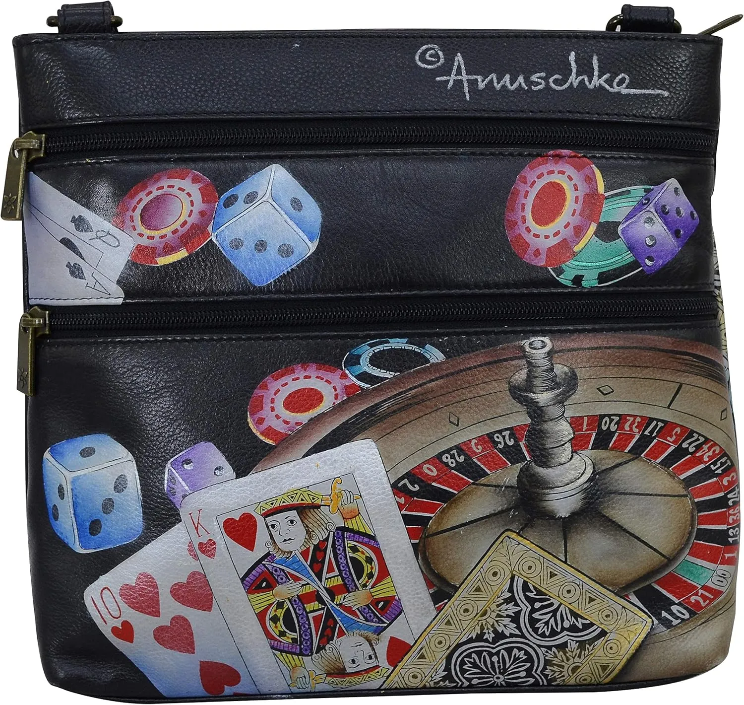 Anuschka Women's Original Hand-Painted Leather Crossbody with Front Zip Organizer & RFID Card Protection