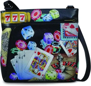 Anuschka Women's Original Hand-Painted Leather Crossbody with Front Zip Organizer & RFID Card Protection