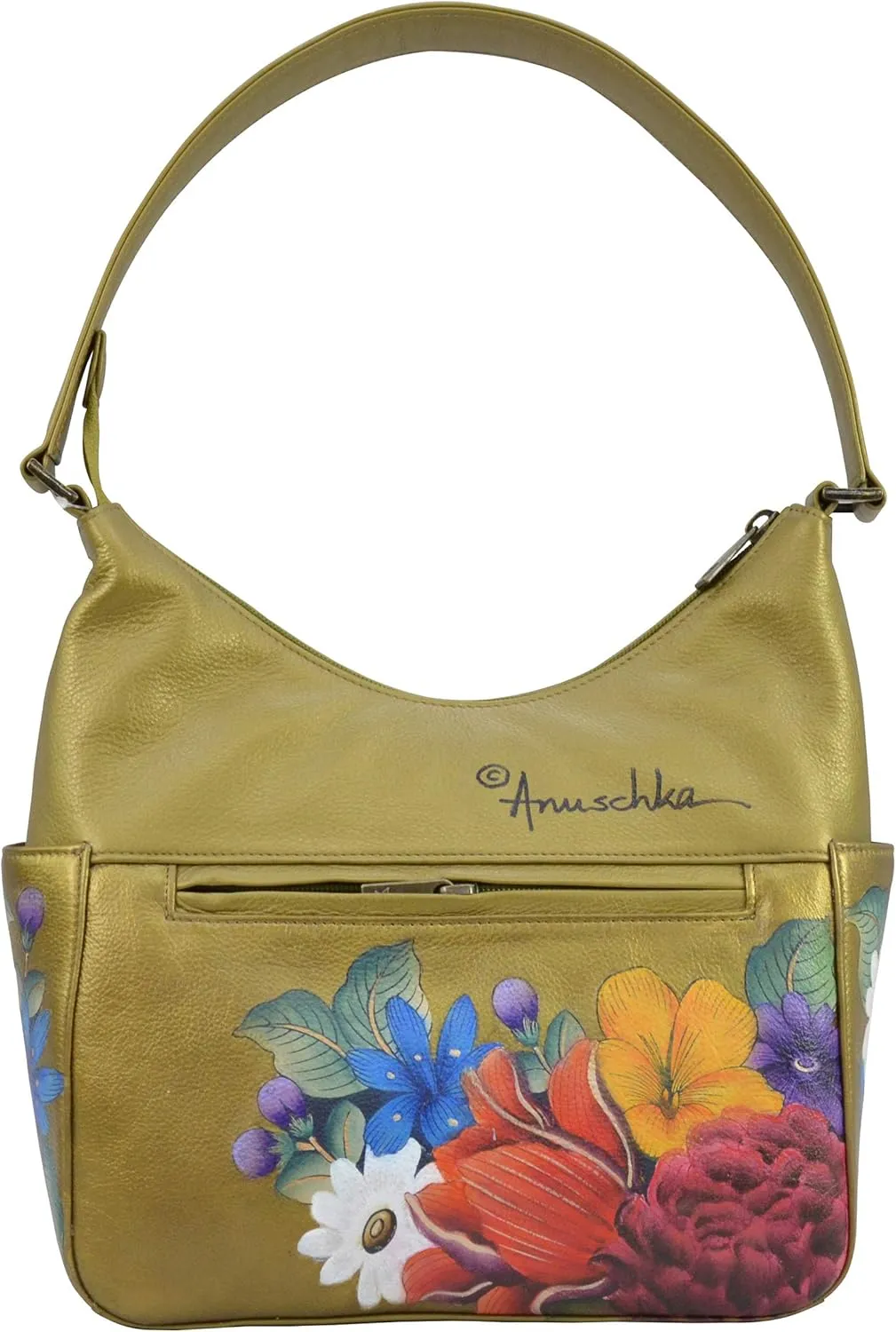 Anuschka Women's Original Hand-Painted Vegetable Tanned Leather Classic Hobo with Side Pockets